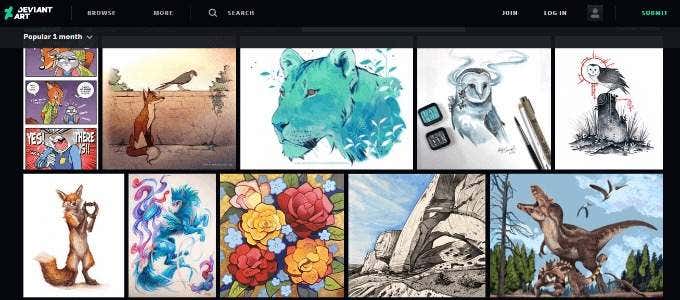 screenshot of deviant art website