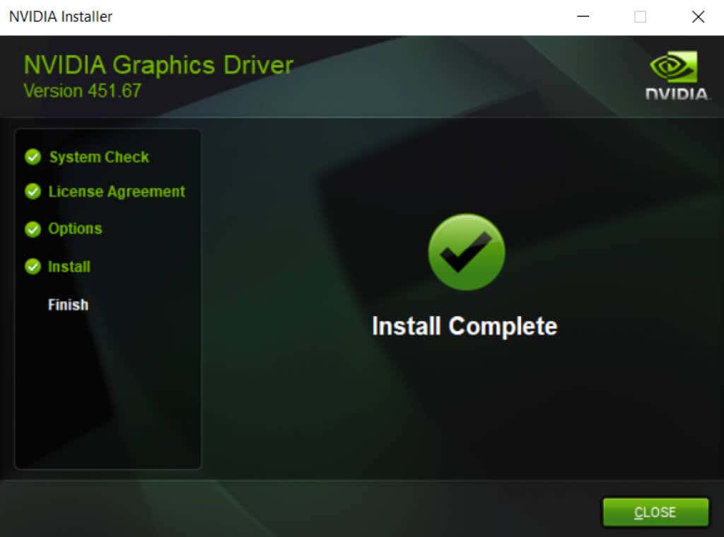 gpu driver installation complete message