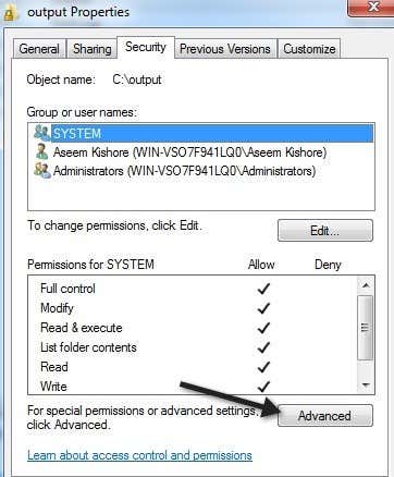 security tab