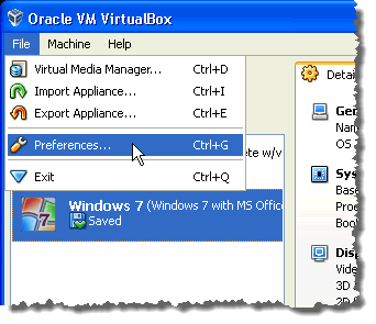 Selecting Preferences from the File menu