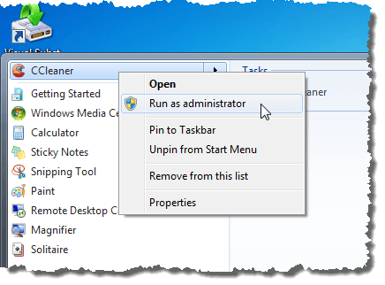 Using the program's context menu