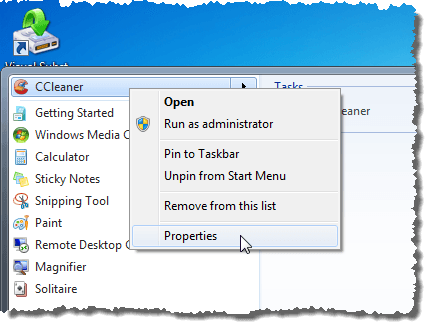 Getting the properties of the program