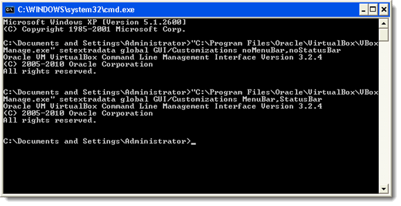 The command to turn on the menu bar and status bar in VirtualBox