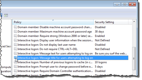 Double-clicking the message title setting