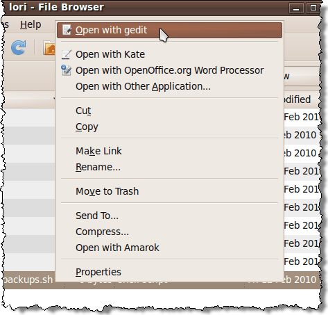 Opening shell script file with gedit