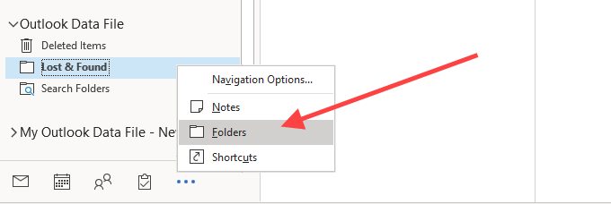 Switching Outlook to Folder list view