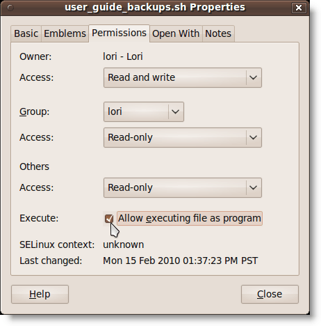 Shell script file permissions