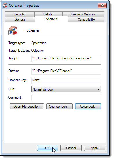 Closing the Properties dialog box