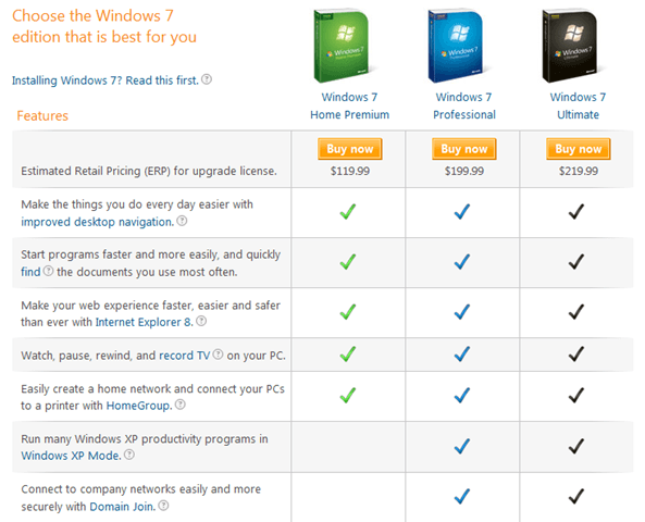 Windows 7 Version Comparison &#8211; Home, Professional, Ultimate image 2