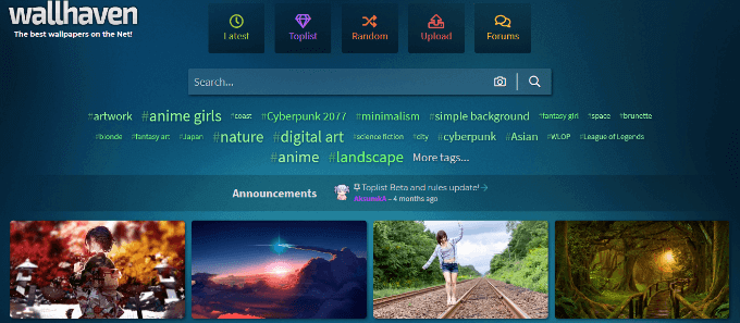 screenshot of wallhaven website