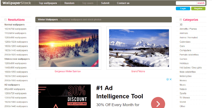 screenshot of wallpaperstock website