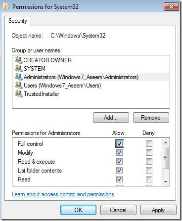 change persmissions windows 7