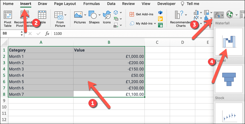 How to Create a Waterfall Chart in Microsoft Excel image 2