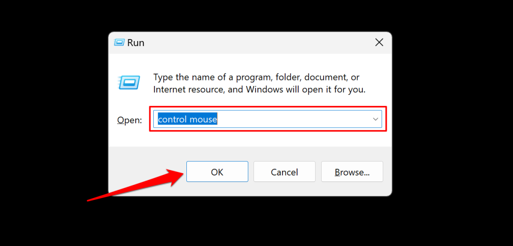 "Control mouse" command in the Windows Run box