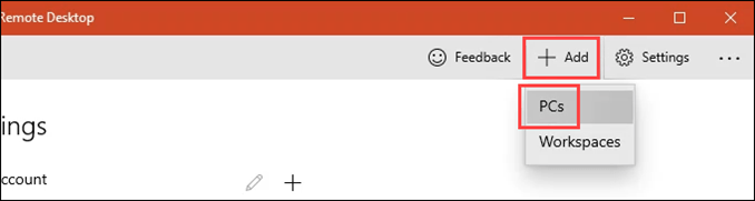 Adding a PC in the Remote Desktop app.