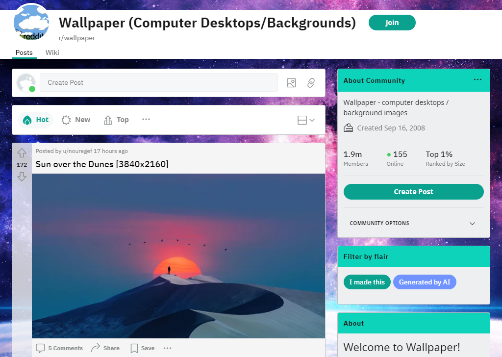 screenshot of reddit website
