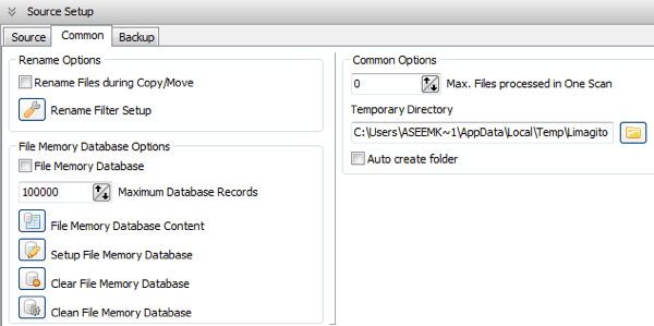 source setup options